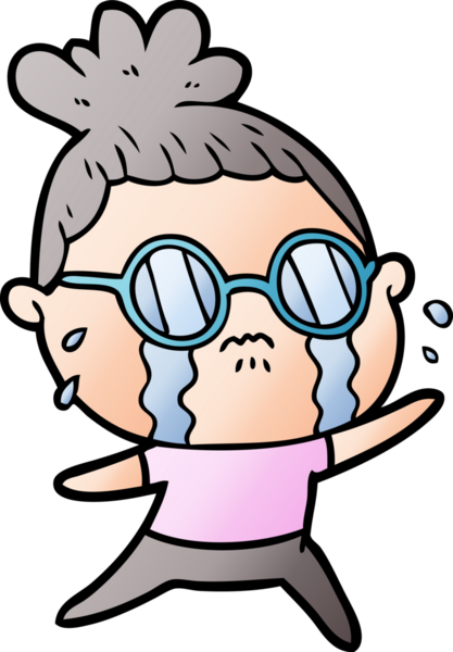 Bir insan tarafından çizilmiş gözlüklü, ağlayan bir kadın.