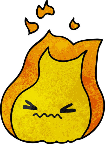 Bir insan tarafından çizilmiş kawaii ateş alevinin serbest çizimi.