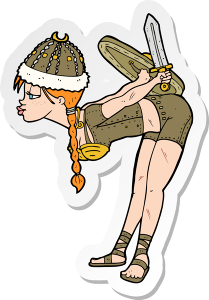 Bir insan tarafından çizilmiş viking kızının çıkartması.