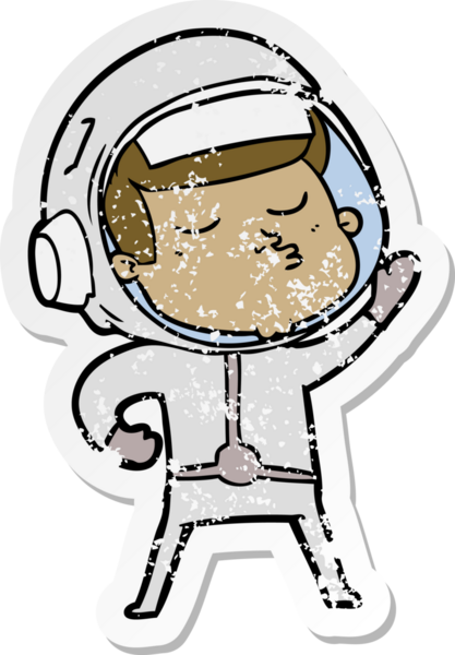 Bir insan tarafından çizilmiş kendinden emin bir astronotun sıkıntılı çıkartması.