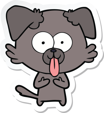 Bir insan tarafından çizilmiş dili olan çizgi film köpeğinin çıkartması.