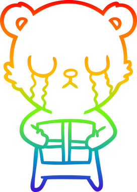 Gökkuşağı gradyan çizgi çizimi. Ağlayan bir çizgi film ayısı. Bir insan tarafından çizilmiş.