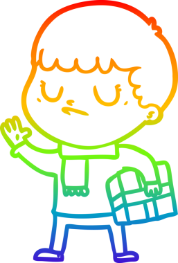 Gökkuşağı gradyan çizgi çizimi bir insan tarafından çizilmiş huysuz bir çocuk