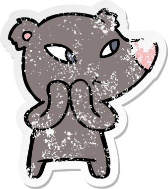 Bir insan tarafından çizilmiş şirin bir ayının sıkıntılı çıkartması.