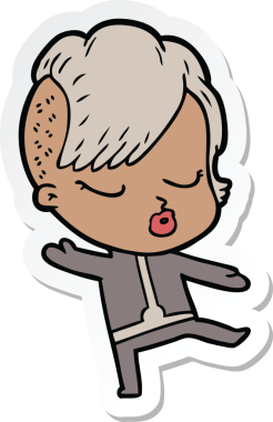 Çizgi film çıkartması. Bir insan tarafından çizilmiş güzel hippi kız.