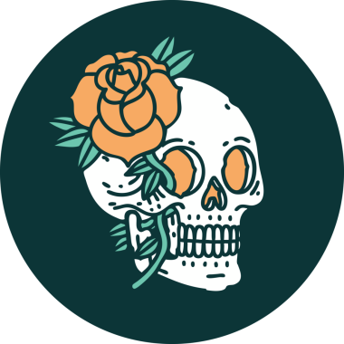 Bir insan tarafından çizilmiş bir kafatası ve gülün ikonik dövme şekli