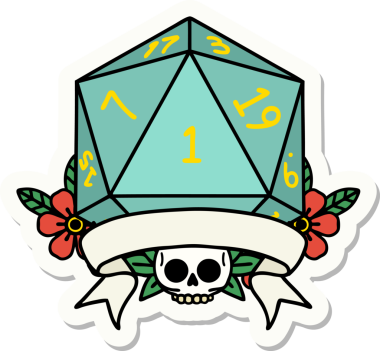 Bir insan tarafından çizilmiş doğal bir d20 zar etiketi.