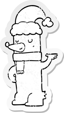 Bir insan tarafından çizilmiş Noel şapkası giyen bir ayının sıkıntılı çıkartması.