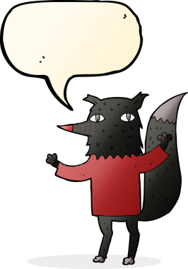 Bir insan tarafından çizilmiş konuşma balonlu bir kurt.