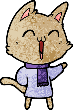 Bir insan tarafından çizilmiş mutlu çizgi film kedisi.