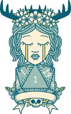 Retro Dövme Tarzı Ağlayan İnsan Druid Bir insan tarafından çizilmiş doğal bir ruloyla