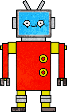 Bir insan tarafından çizilmiş bir robotun retro grunge dokusu