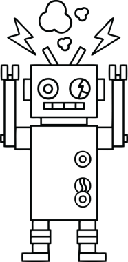 Bir insan tarafından çizilmiş bozuk bir robotun çizgi çizimi