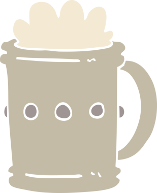 Bir insan tarafından çizilmiş düz renkli çizgi film bira tankardı