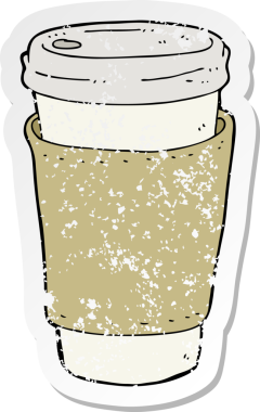 Bir insan tarafından çizilmiş karikatür kahve fincanının gerilimli yapıştırması.