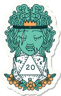 Bir insan tarafından çizilmiş 20 zarlı yarı ork barbarının çıkartması.