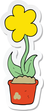 Bir insan tarafından çizilmiş şirin bir karikatür çiçeğinin çıkartması.