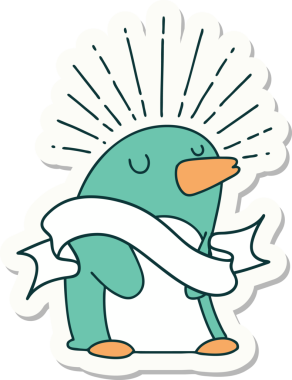 Bir insan tarafından çizilmiş mutlu penguen dövmesi çıkartması.