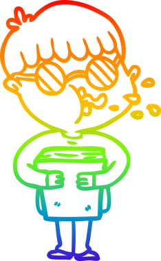 Bir insan tarafından çizilmiş gözlük takan çizgi film çocuğu çizimi.