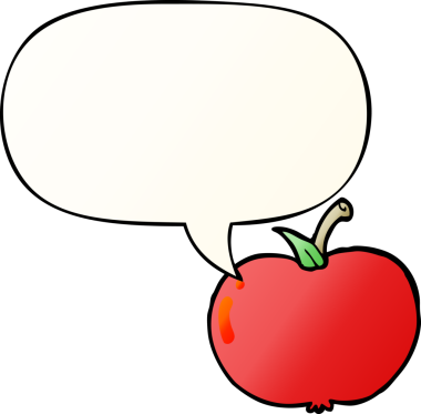 bir insan tarafından çizilmiş yumuşak eğimli konuşma baloncuklu çizgi film elması