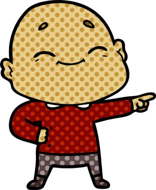 Bir insan tarafından çizilmiş mutlu, kel adam.