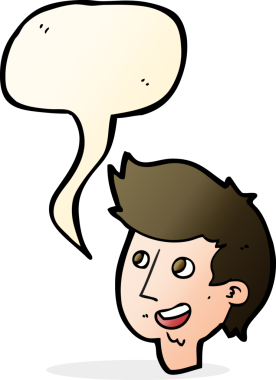 Bir insan tarafından çizilmiş konuşma balonlu mutlu çocuk yüzü.