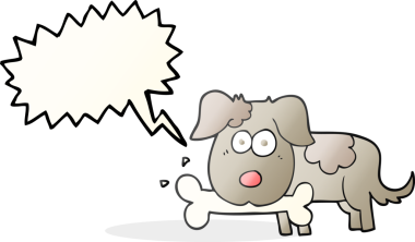 Bir insan tarafından çizilmiş kemikli serbest konuşma balonu karikatür köpeği.