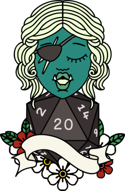 Retro Dövme Biçimi Bir insan tarafından çizilmiş 20 zarlı yarı ork