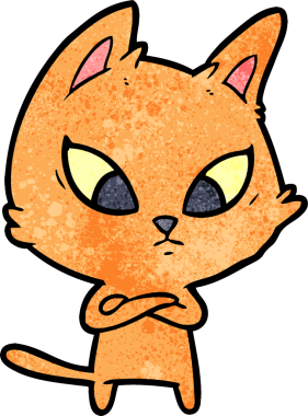 Bir insan tarafından çizilmiş kafası karışmış çizgi film kedisi.