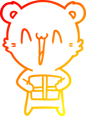 Bir insan tarafından çizilmiş hediye karikatürü ile mutlu bir ayının sıcak çizgi çizimi