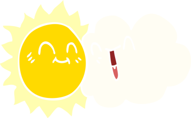 Çizgi film karalaması Mutlu güneş ışığı ve bir insan tarafından çizilen bulut