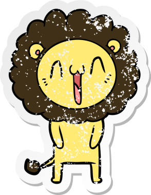 Bir insan tarafından çizilmiş mutlu çizgi film aslanının sıkıntılı çıkartması.