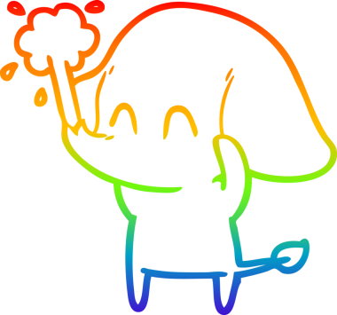 Gökkuşağı gradyan çizgisi insan tarafından çizilmiş su püskürten şirin bir fil çizimi.