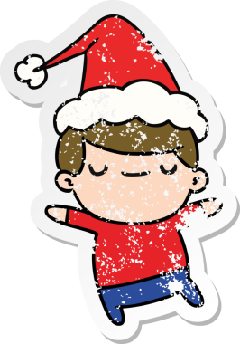 Bir insan tarafından çizilmiş Kawai çocuğunun, sıkıntılı yılbaşı çıkartması.