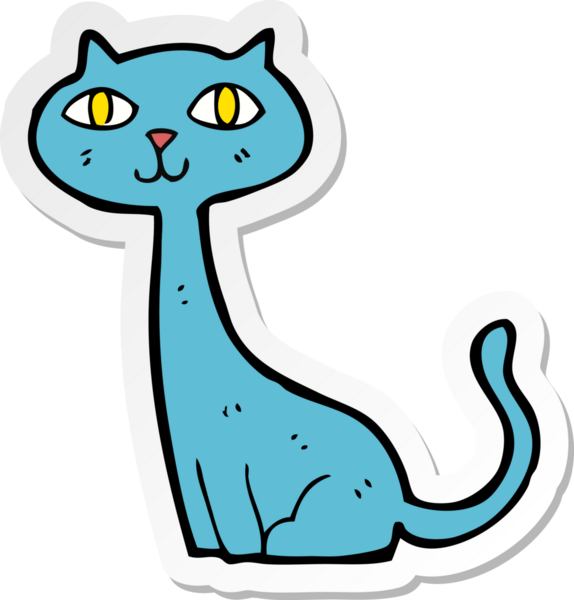 Bir insan tarafından çizilmiş çizgi film kedisinin çıkartması.