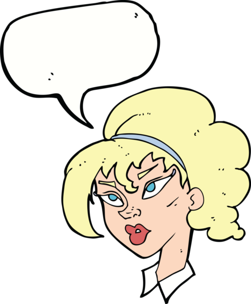 Bir insan tarafından çizilmiş konuşma balonu olan güzel bir kadın.