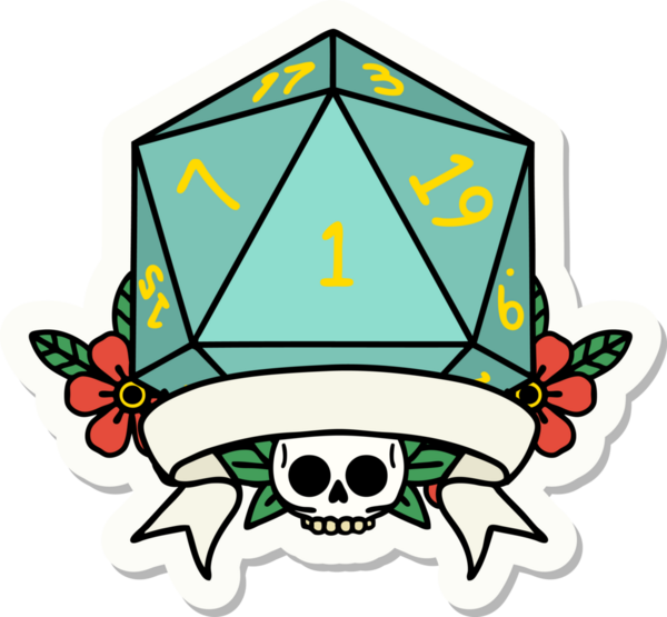 Bir insan tarafından çizilmiş doğal bir d20 zar etiketi.