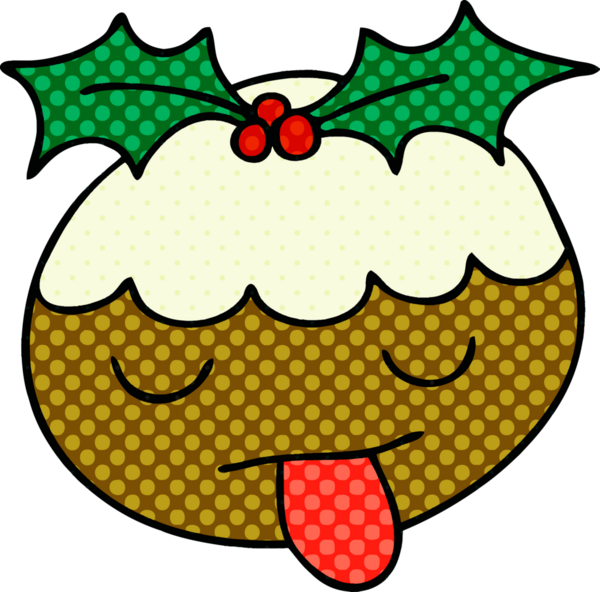 Bir insan tarafından çizilmiş tuhaf çizgi roman tarzı noel pudingi.