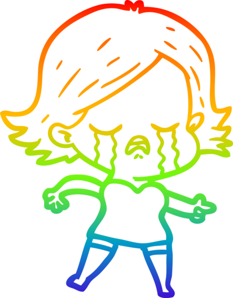 Gökkuşağı gradyan çizimi, bir insan tarafından çizilmiş ve ağlayan bir çizgi film kızı çizimi