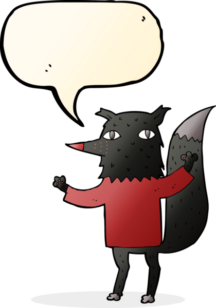 Bir insan tarafından çizilmiş konuşma balonlu bir kurt.