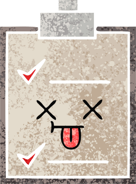 Bir insan tarafından çizilmiş bir kontrol listesinin retro illüstrasyon tarzı karikatürü