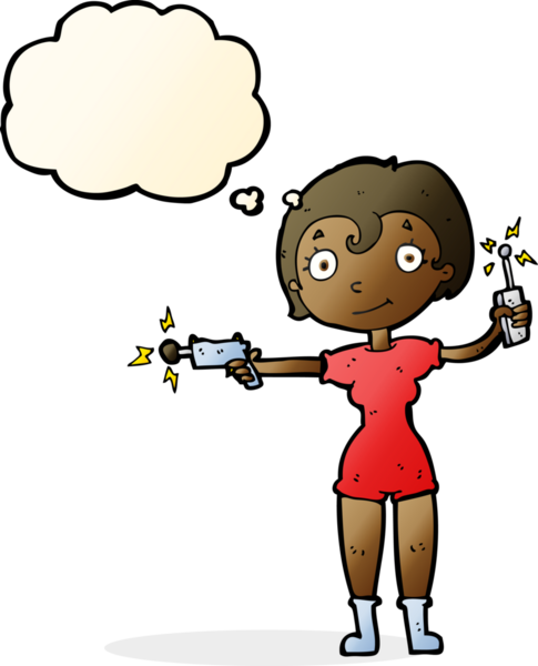 Bir insan tarafından çizilmiş düşünce baloncuğu olan gelecekteki uzay kızı.