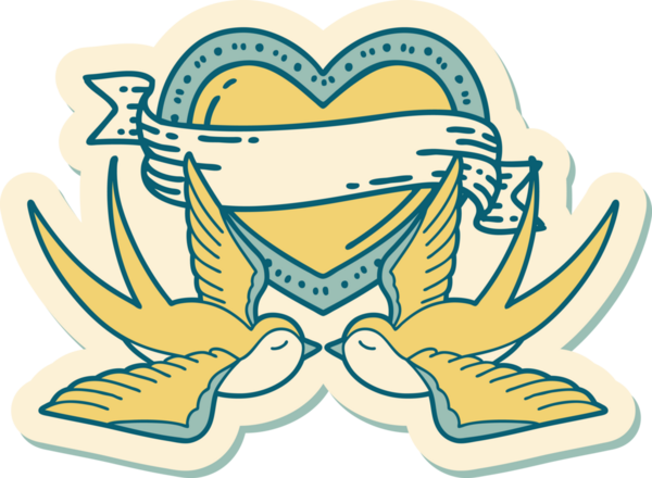 Geleneksel kırlangıç stili dövme çıkartması ve bir insan tarafından çizilmiş sancaklı bir kalp.