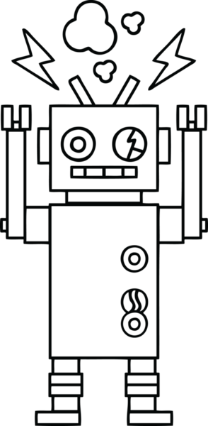 Bir insan tarafından çizilmiş bozuk bir robotun çizgi çizimi