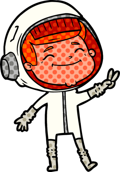 Bir insan tarafından çizilmiş mutlu astronot çizgi filmi.