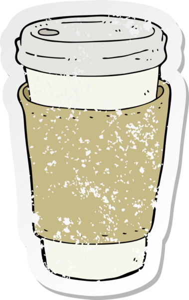 Bir insan tarafından çizilmiş karikatür kahve fincanının gerilimli yapıştırması.