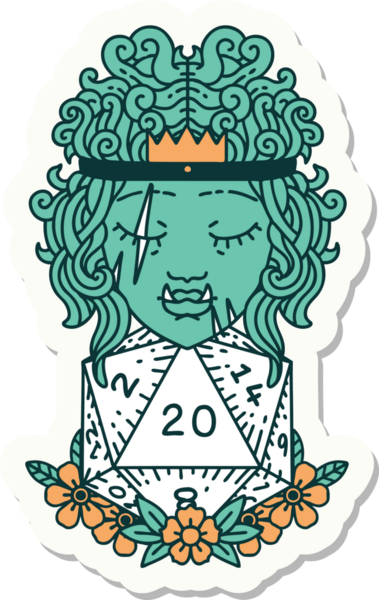 Bir insan tarafından çizilmiş 20 zarlı yarı ork barbarının çıkartması.