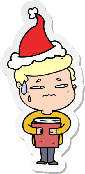 Bir insan tarafından çizilmiş Noel Baba şapkası giyen endişeli bir çocuğun el yazısı.