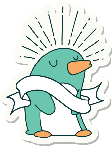 Bir insan tarafından çizilmiş mutlu penguen dövmesi çıkartması.