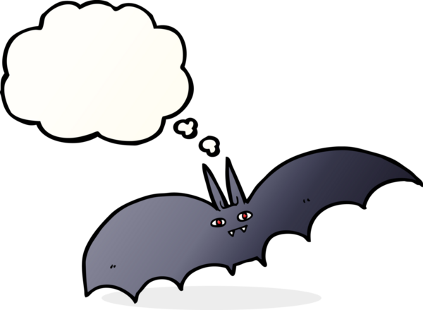Bir insan tarafından çizilmiş düşünce balonlu vampir yarasa çizgi filmi.